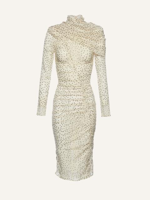 MAGDA BUTRYM Draped high neck midi dress in cream dots