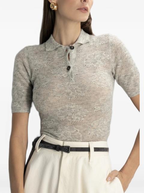 Brunello Cucinelli Brunello Cucinelli Floral-intarsia Polo-collar Knitted Top