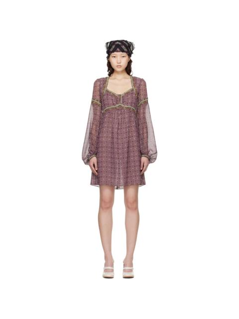 ANNA SUI Purple Puff Sleeve Minidress