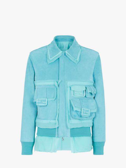FENDI Light blue suede biker jacket