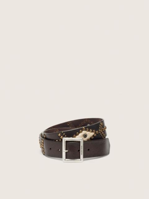 Golden Goose Men’s Sierra belt in mahogany washed leather with decorative studs