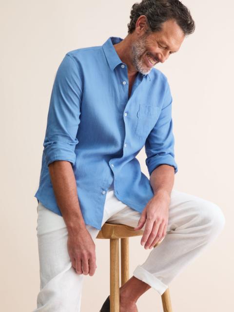 Derek Rose Men's Shirt Monaco Linen Santorini Blue