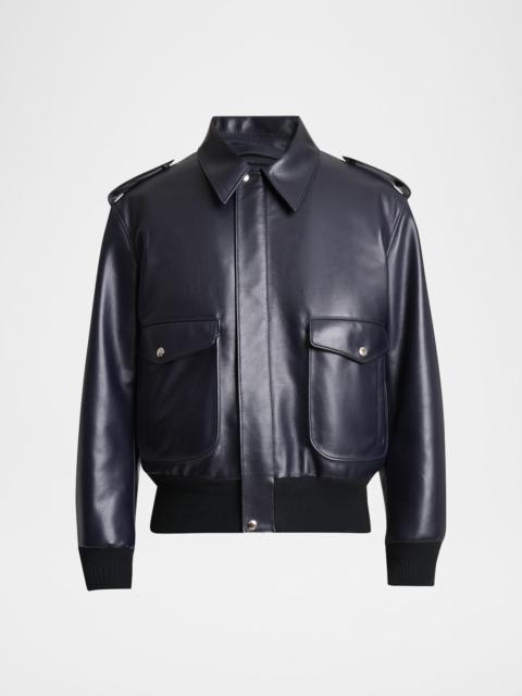 Givenchy Men's Leather Concealed-Zip Bomber Jacket
