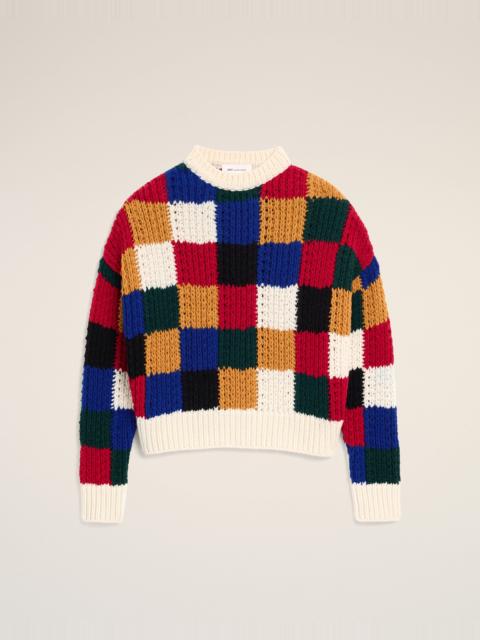 AMI Paris MULTICOLOR CHECKERED WOOL CREWNECK SWEATER