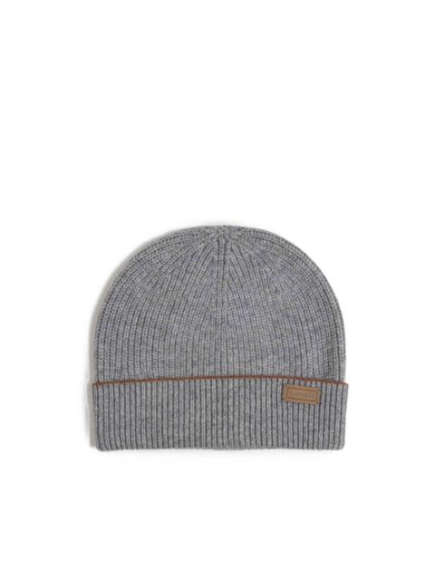 Canali ribbed-knit logo-patch beanie hat