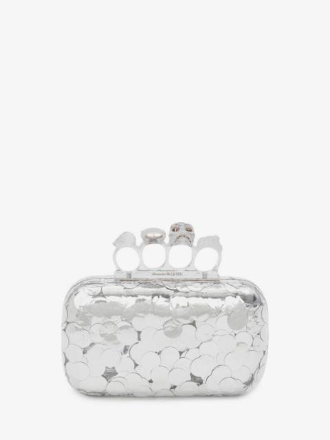 Skull Four Ring Clutch in Silver