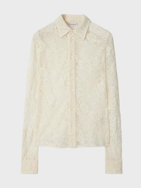 Lace Fitted Button-Front Shirt