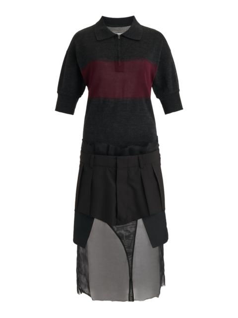 Deconstructed Wool-Silk Midi Dress multi