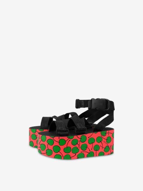 Moschino ALL-OVER CHERRY SOLE WEDGE SANDALS