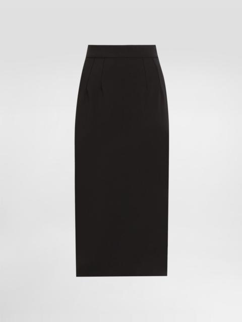 Technical cady calf-length pencil skirt