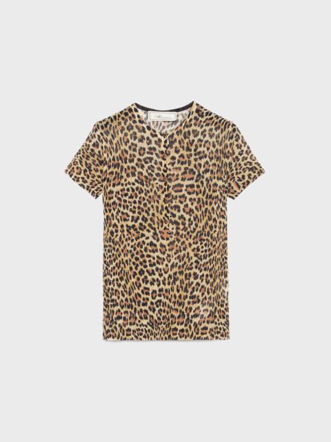 Blumarine SHORT SLEEVE RIBBED TOP WITH ANIMALIER PRINT