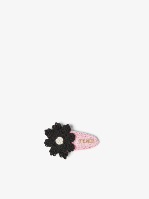 FENDI Hair Clip Pink and black crocheted cotton hair clip.
