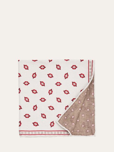 Brunello Cucinelli Men's Geometric Leaf-Print Silk Pocket Square