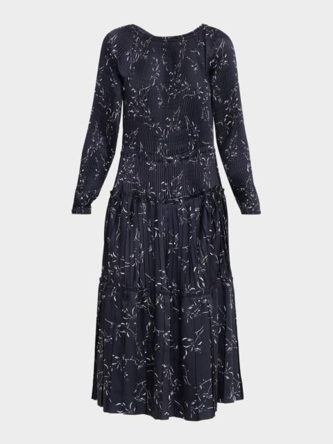 Plan C Pleated Long-Sleeve Midi Dress