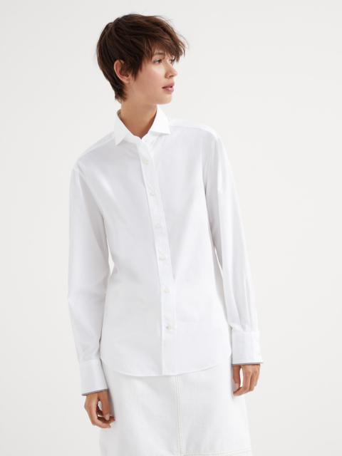 Brunello Cucinelli 코튼 팝 린 셔츠 빛나는 커프스