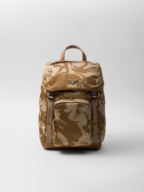 Printed Re-Nylon and leather backpack