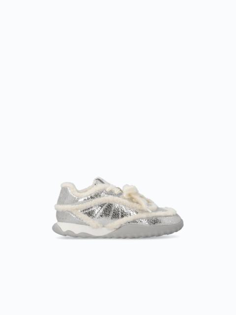 PINKO LATHER SNEAKERS WITH FAUX FUR DETAILS