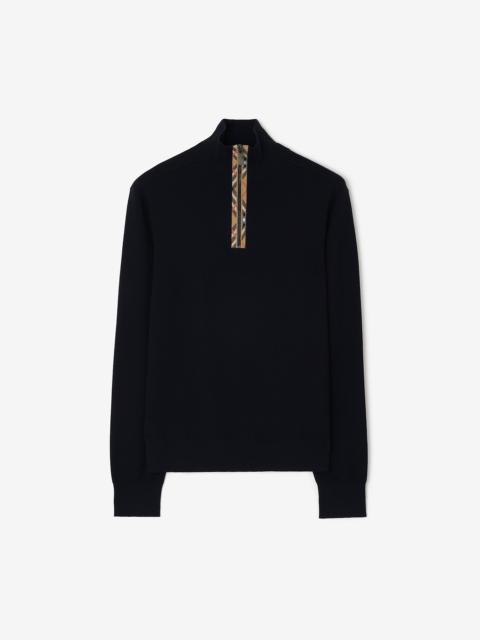 Burberry Check Trim Wool Half-zip Sweater