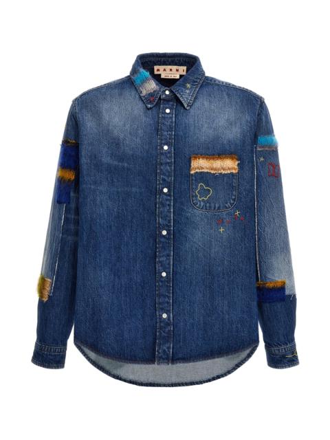 Denim shirt, embroidery and patches