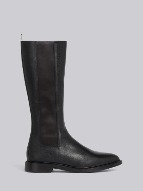 Thom Browne Black Pebble Grain Leather 4-Bar Leather Sole Knee High Chelsea Boot