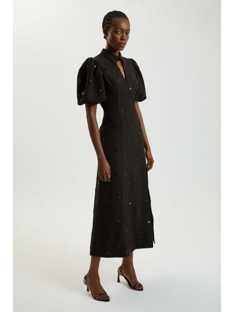 KAREN MILLEN Embellished Short Sleeve Woven Midi Dress