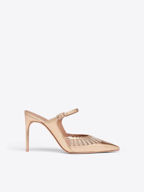 MALONE SOULIERS Bardot 90 Gold Leather Heeled Mules