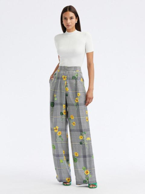 Oscar de la Renta WIDE LEG NASTURTIUM PLAID SILK TWILL PANTS