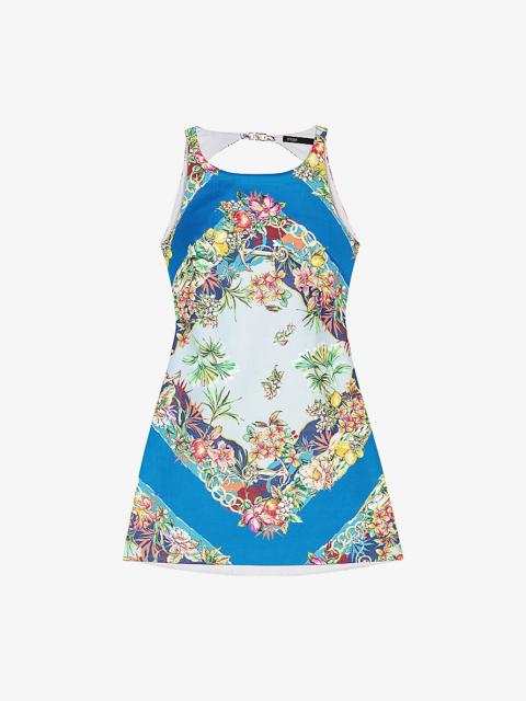 Tropical-Pattern Woven Mini Dress