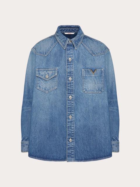 DENIM SHIRT WITH METALLIC V DETAIL