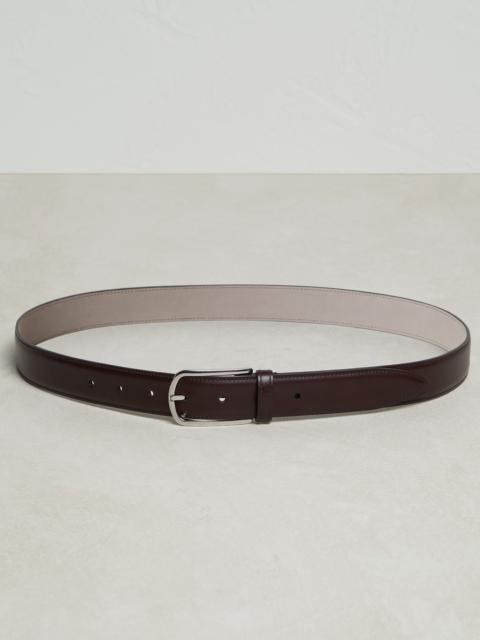 Calfskin belt with rounded buckle