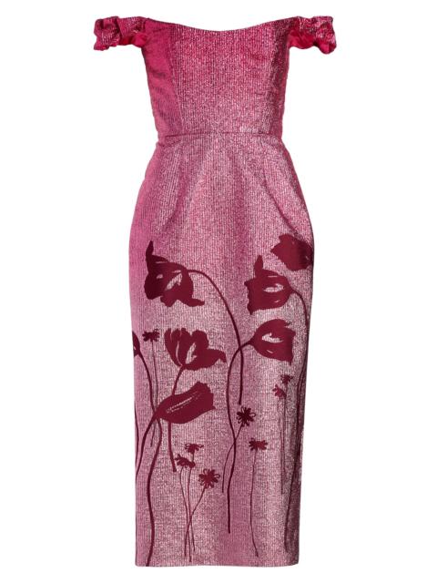 markarian Women's Amina Floral Metallic Ombre Off-The-Shoulder Midi-Dress - Pink