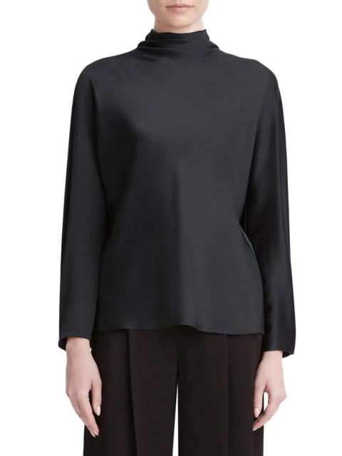 Draped Funnel Neck Silk Top