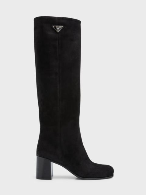 Suede Block-Heel Knee Boots