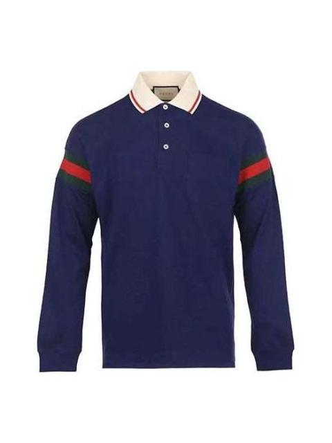 GUCCI Gucci Cotton Jersey Polo Shirt With Web 'Blue' 715268-XJETR-4030