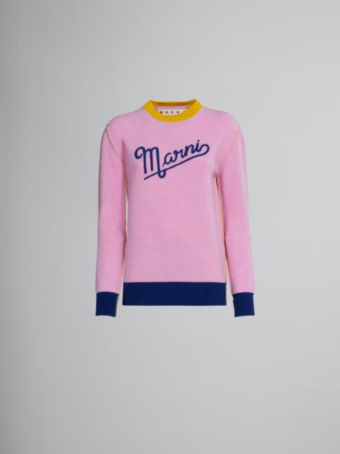 PINK WOOL SWEATER WITH LOGO