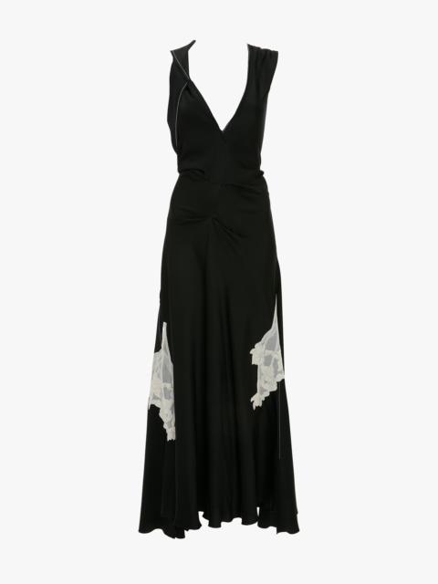 Victoria Beckham Draped Lace Detail Midi Dress In Black