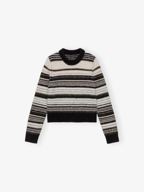 GANNI STRIPED O-NECK SWEATER