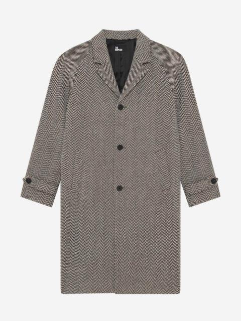 The Kooples LONG BROWN WOOL HERRINGBONE COAT