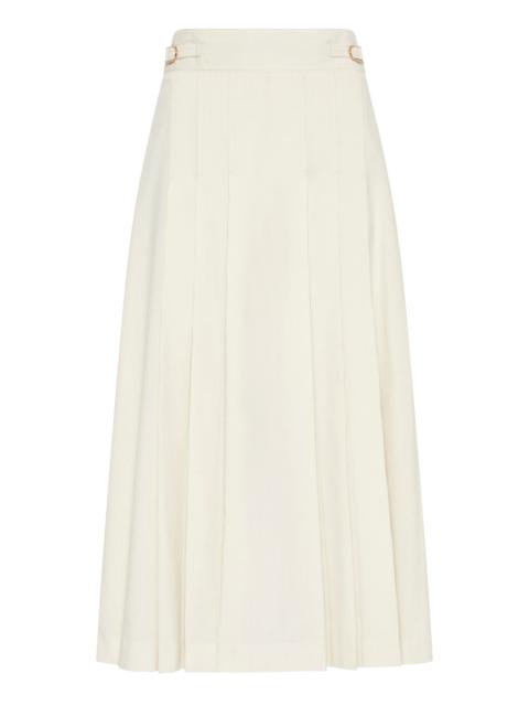 GABRIELA HEARST Wesley Pleated Midi Skirt in Ivory Sea Island Cotton Corduroy