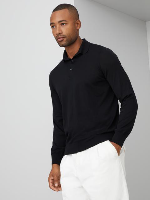Cotton and silk lightweight knit polo with long sleeves