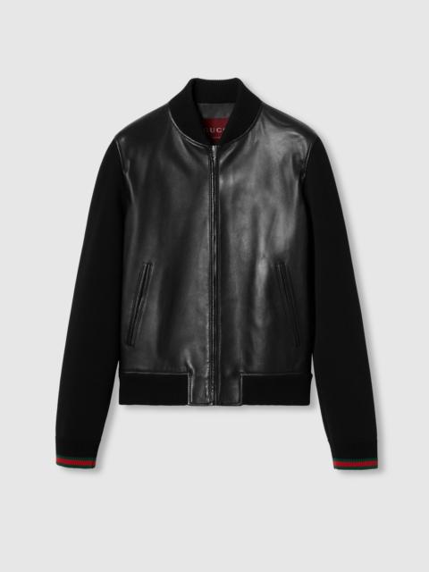 GUCCI Nappa leather and knit bomber jacket