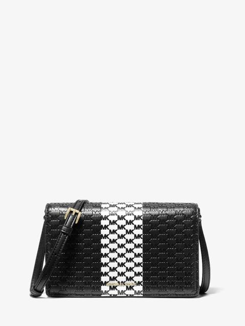 MICHAEL KORS Jet Set Medium Logo Embossed Leather Crossbody Bag