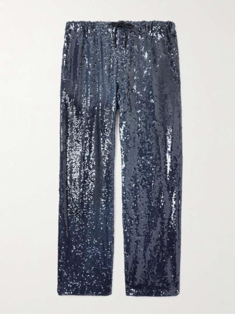 Wide-Leg Sequinned Crepe Drawstring Trousers