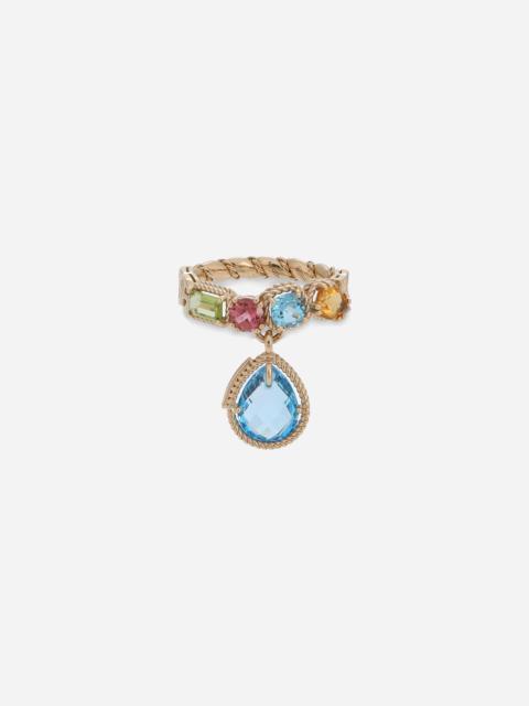 Dolce & Gabbana 18 kt yellow gold ring with multicolor fine gemstones