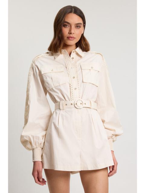 KAREN MILLEN Petite Cotton Sateen With Lace Trim Pocket Detail Playsuit