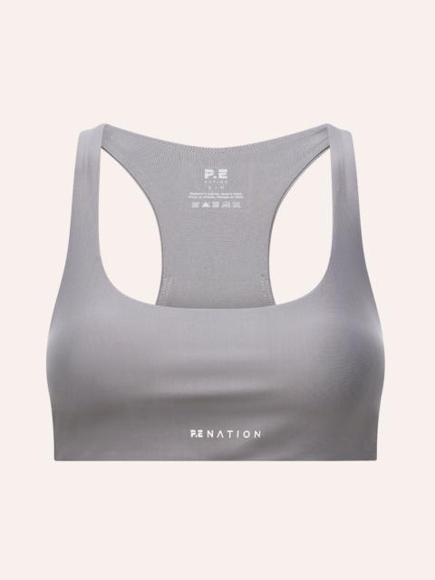 P.E NATION SIGNATURE SCOOP SPORTS BRA IN SILVER SHINE
