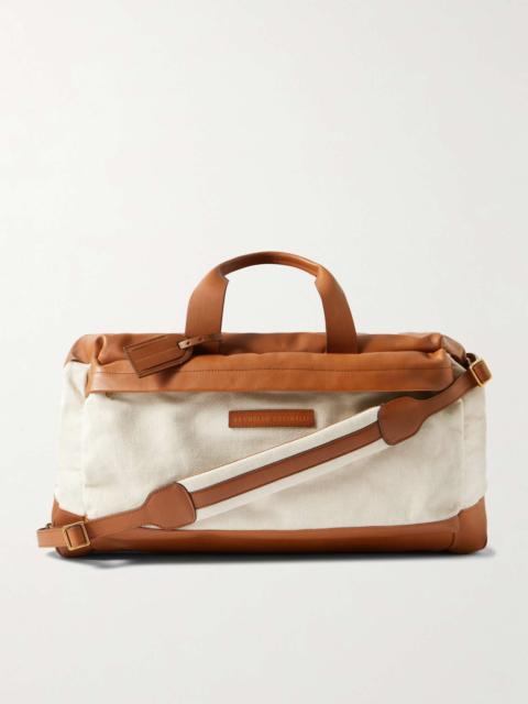 Leather-Trimmed Cotton and Linen-Blend Canvas Duffle Bag