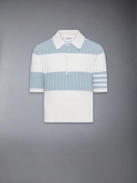 Thom Browne CASHMERE BABY CABLE STITCH 4-BAR RUGBY STRIPE POLO