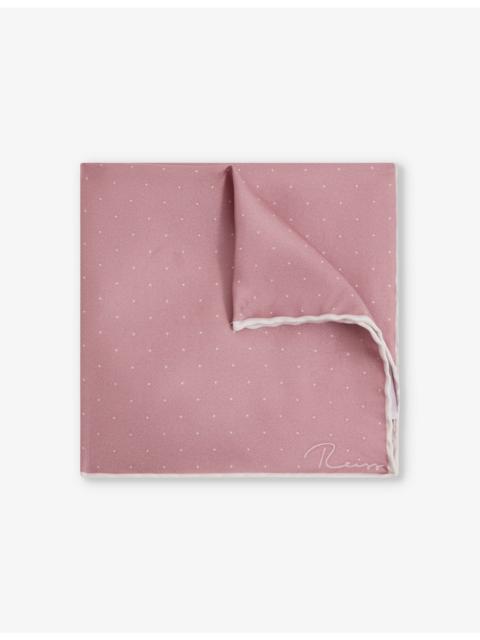 REISS Liam polka-dot logo-print silk pocket square