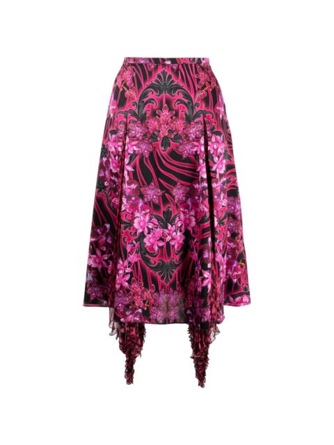 VERSACE Orchid Barocco-print asymmetric silk skirt